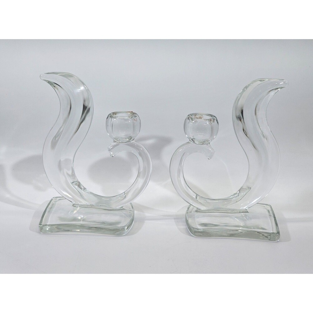 VINTAGE Art Deco Muranese Glass Flame Candlesticks Martinsville Viking 50s Set 2